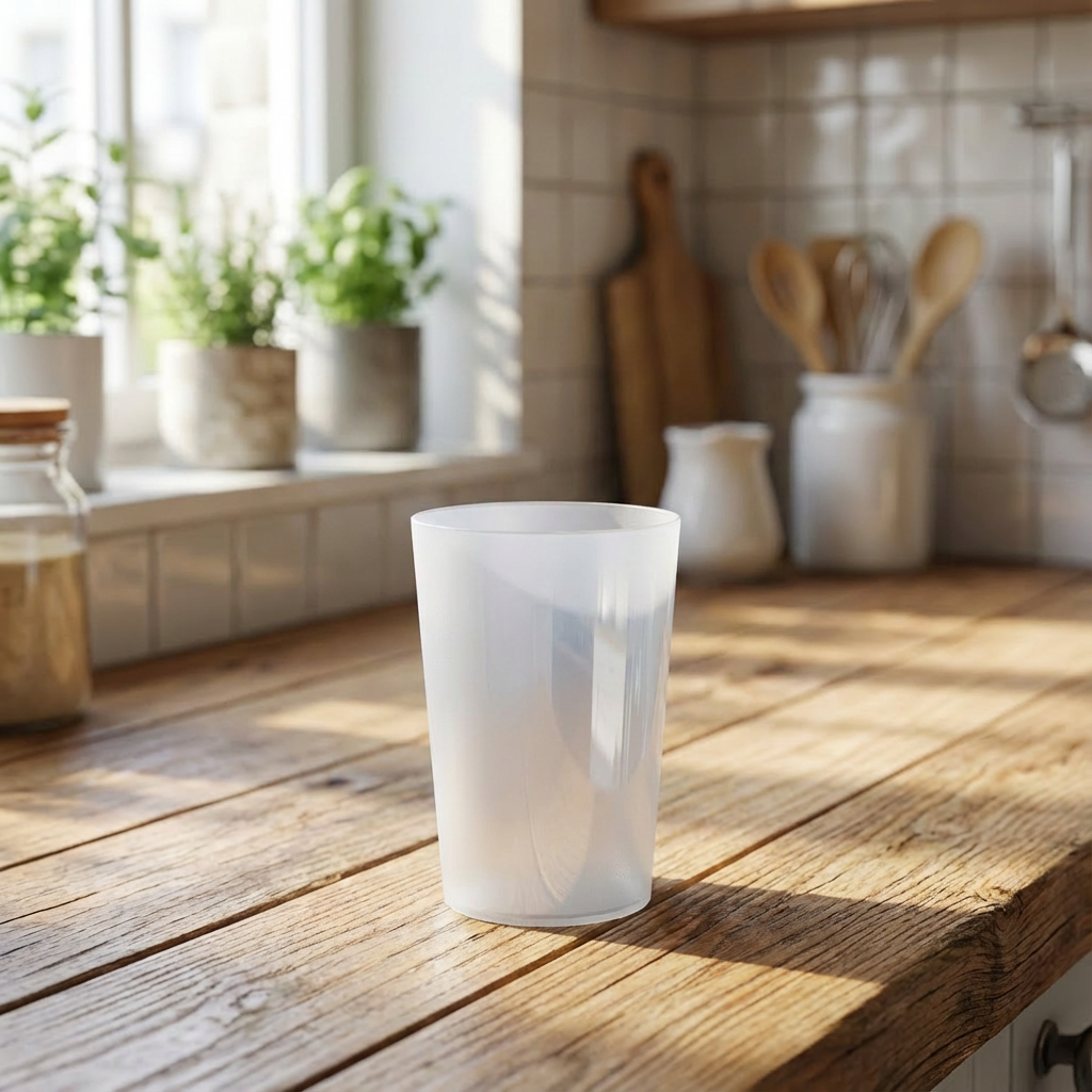 Vaso polipropileno encima de una mesa