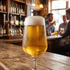 copa viena de plastico de tritan dentro de un bar sobre una mesa llena de cerveza