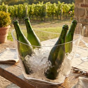 Cubitera con 4 botellas dentro y con hielo
